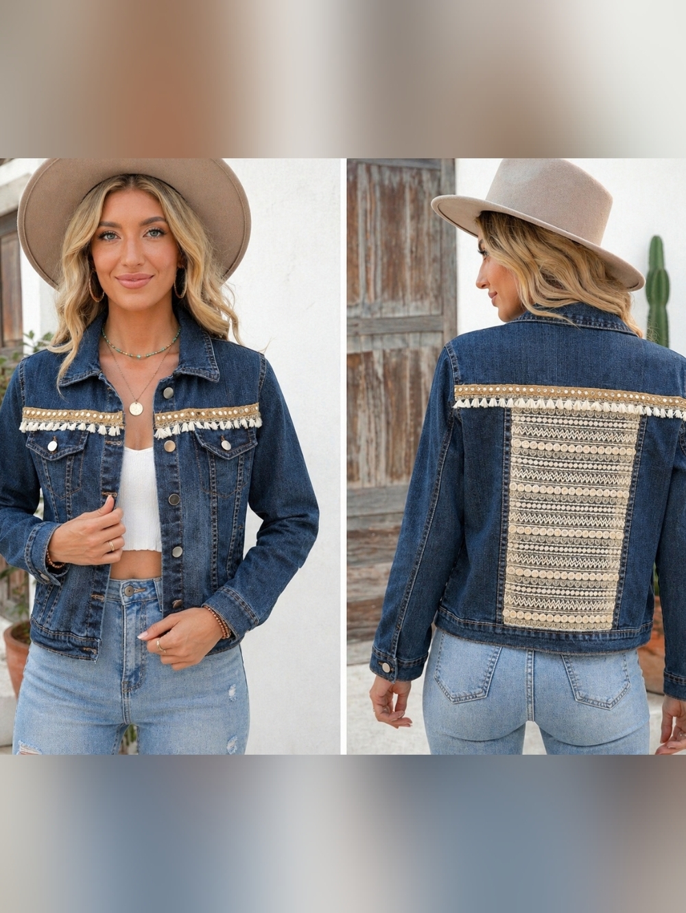 Coastal Cowgirl Denim Jacket M Embroidered Fringe Western Boho Festival